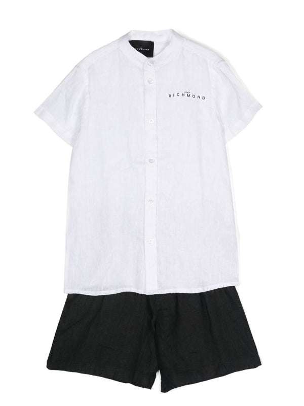 John Richmond kids Completo camicia e bermuda logo sul davanti sconto