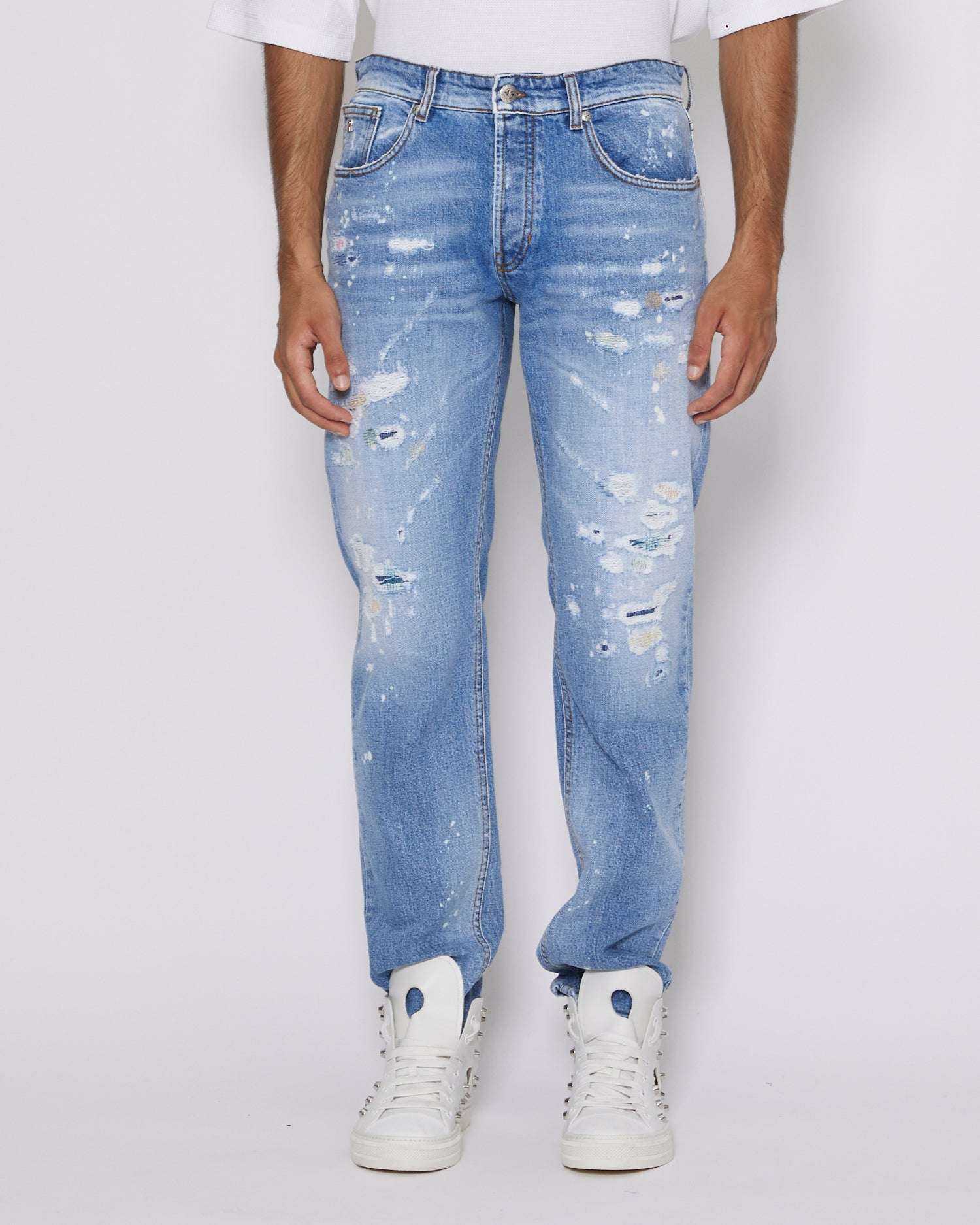 John Richmond Jeans slim con strappi sul davanti sconto