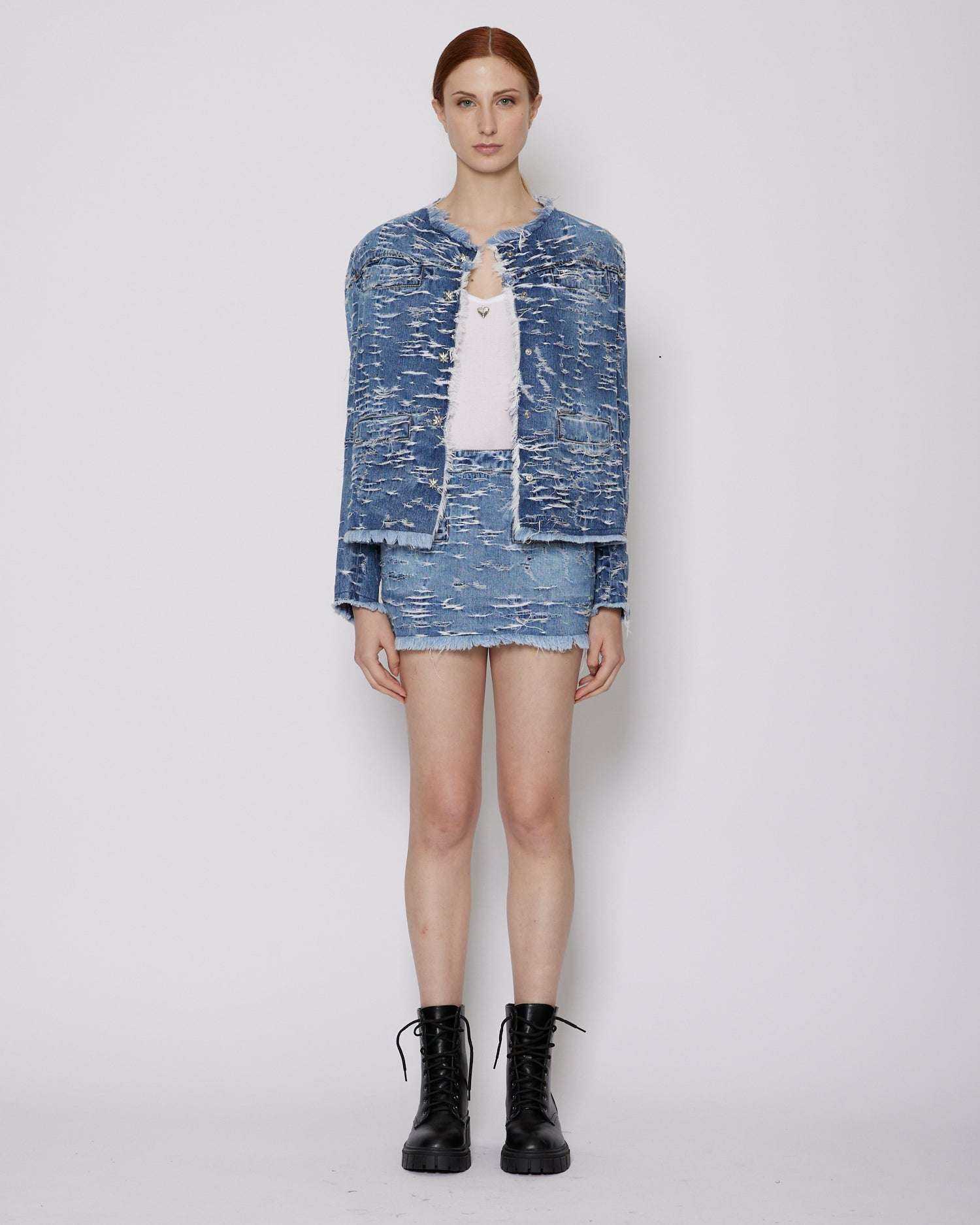 John Richmond Giacca in denim con pattern effetto used sconto