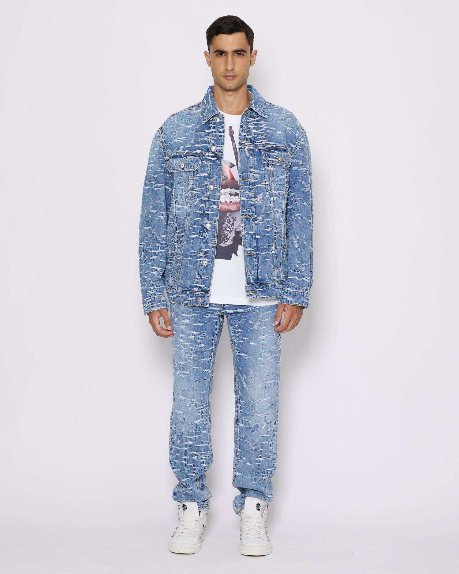 John Richmond Giacca in denim con pattern effetto used sconto