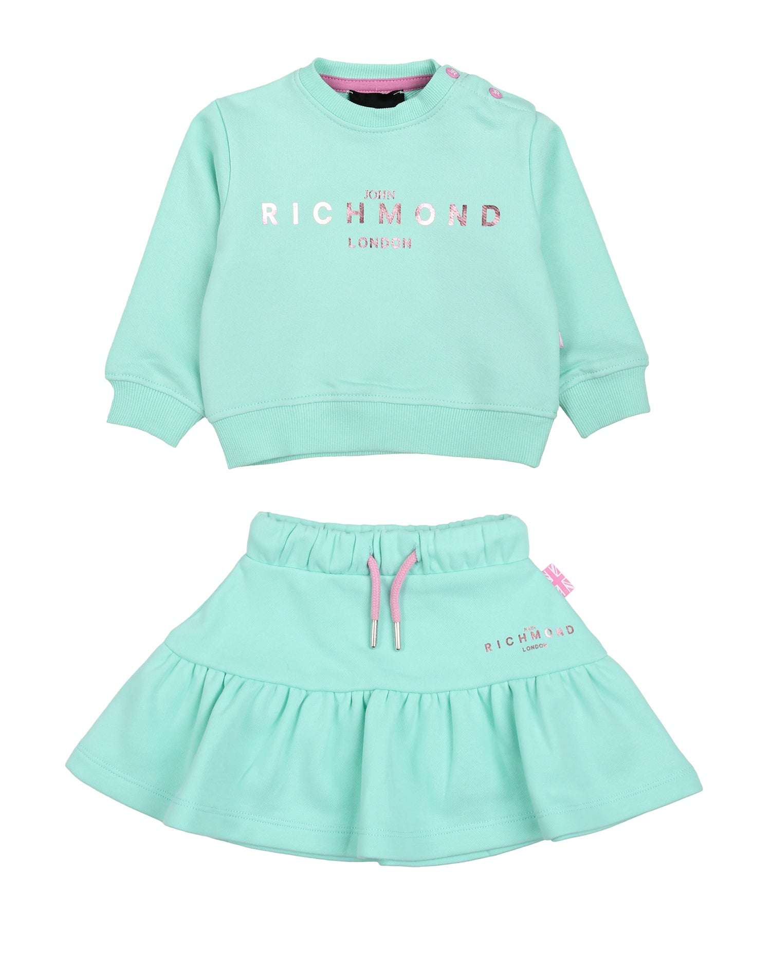 John Richmond kids Completo felpa con logo e minigonna con balza sconto