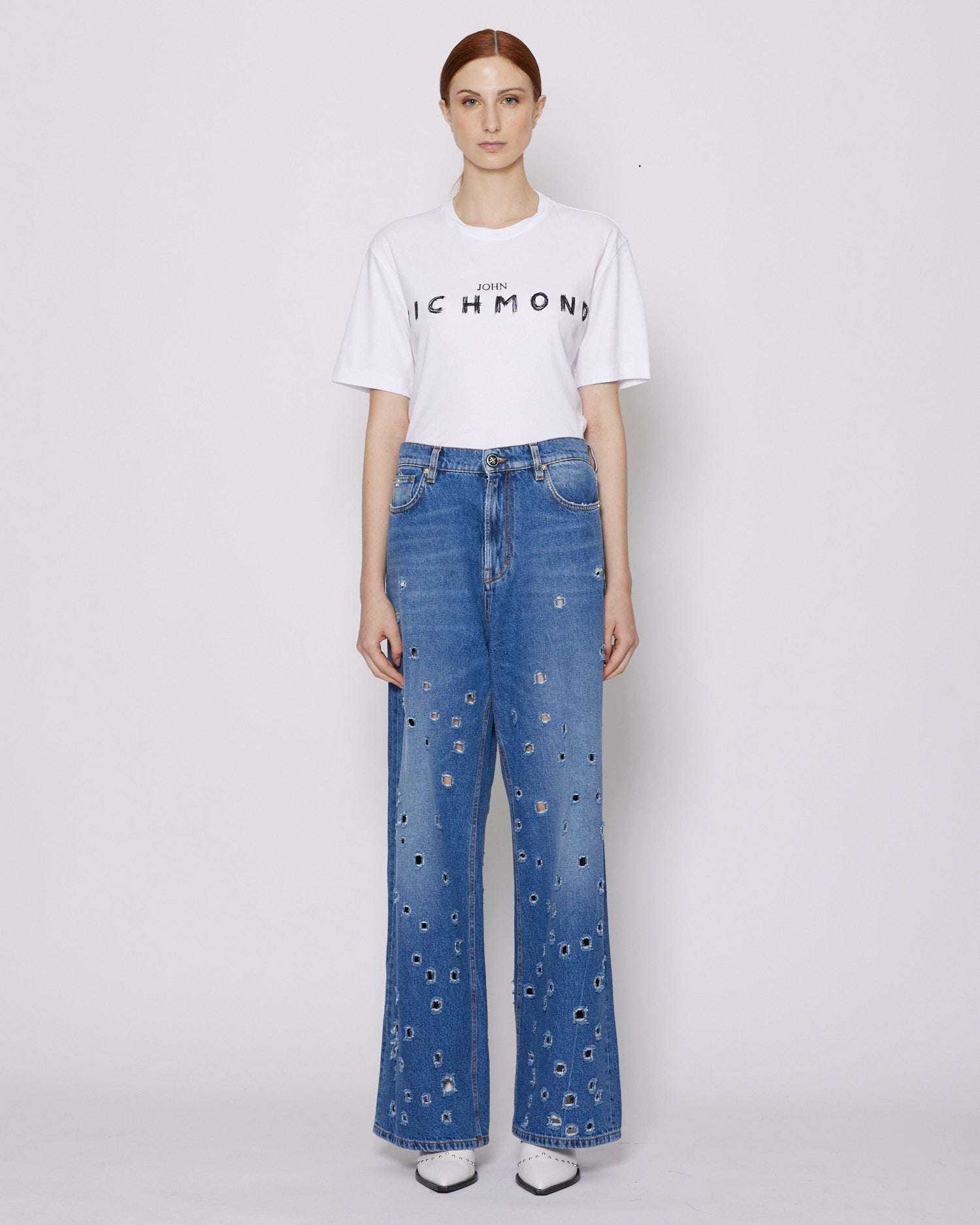 John Richmond Jeans a vita media con strappi sconto