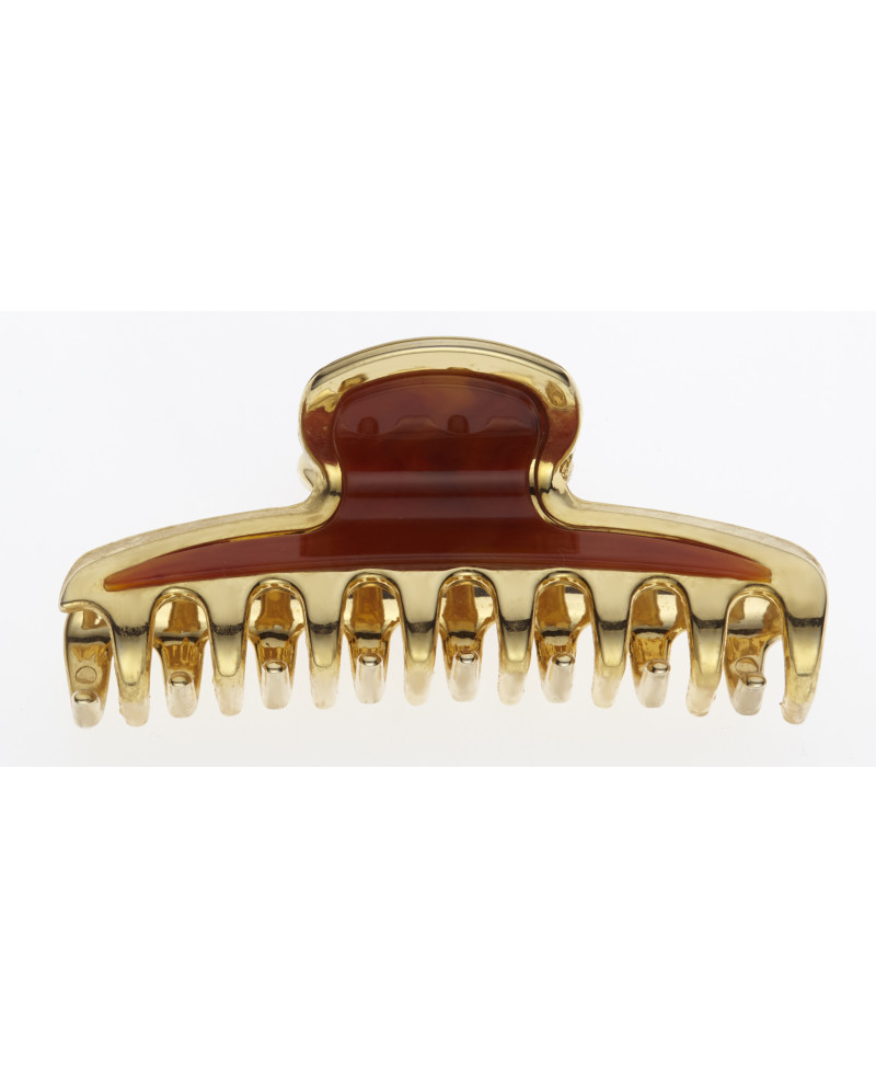 Janeke Pinza per capelli 7x2,6 cm bordata oro 6 denti imitazione tartaruga - cod. JG29099 DBL sconto