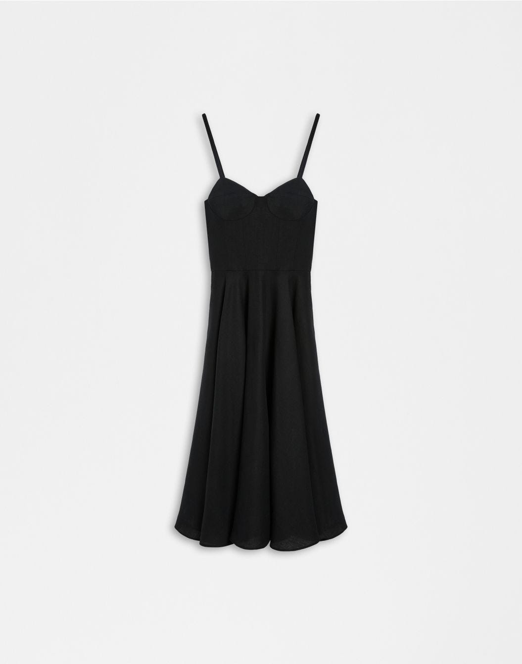 Lardini Vestito in tela di lino nero con gonna midi a ruota sconto