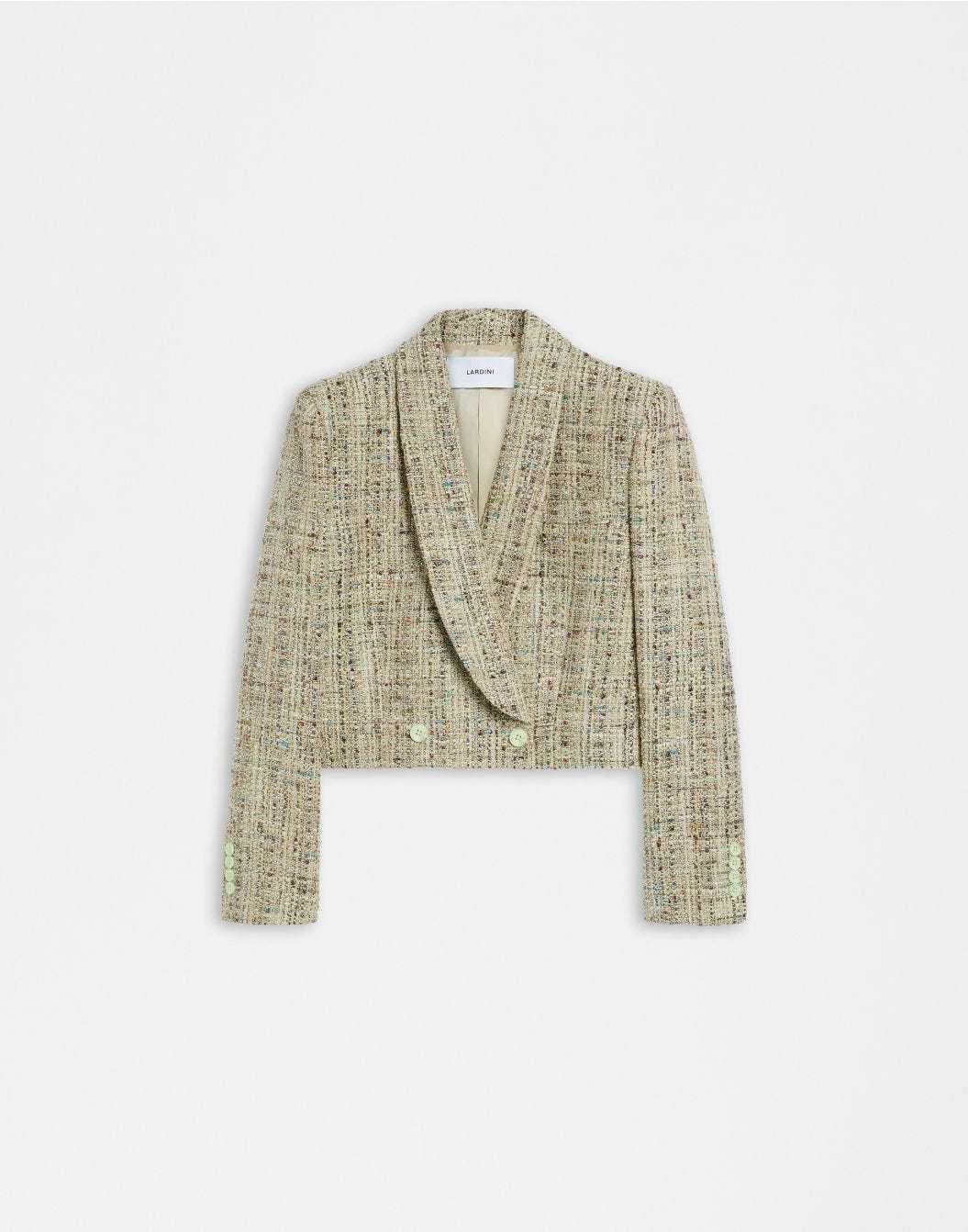 Lardini Giacca corta in tweed di cotone verde intrecciato lurex sconto