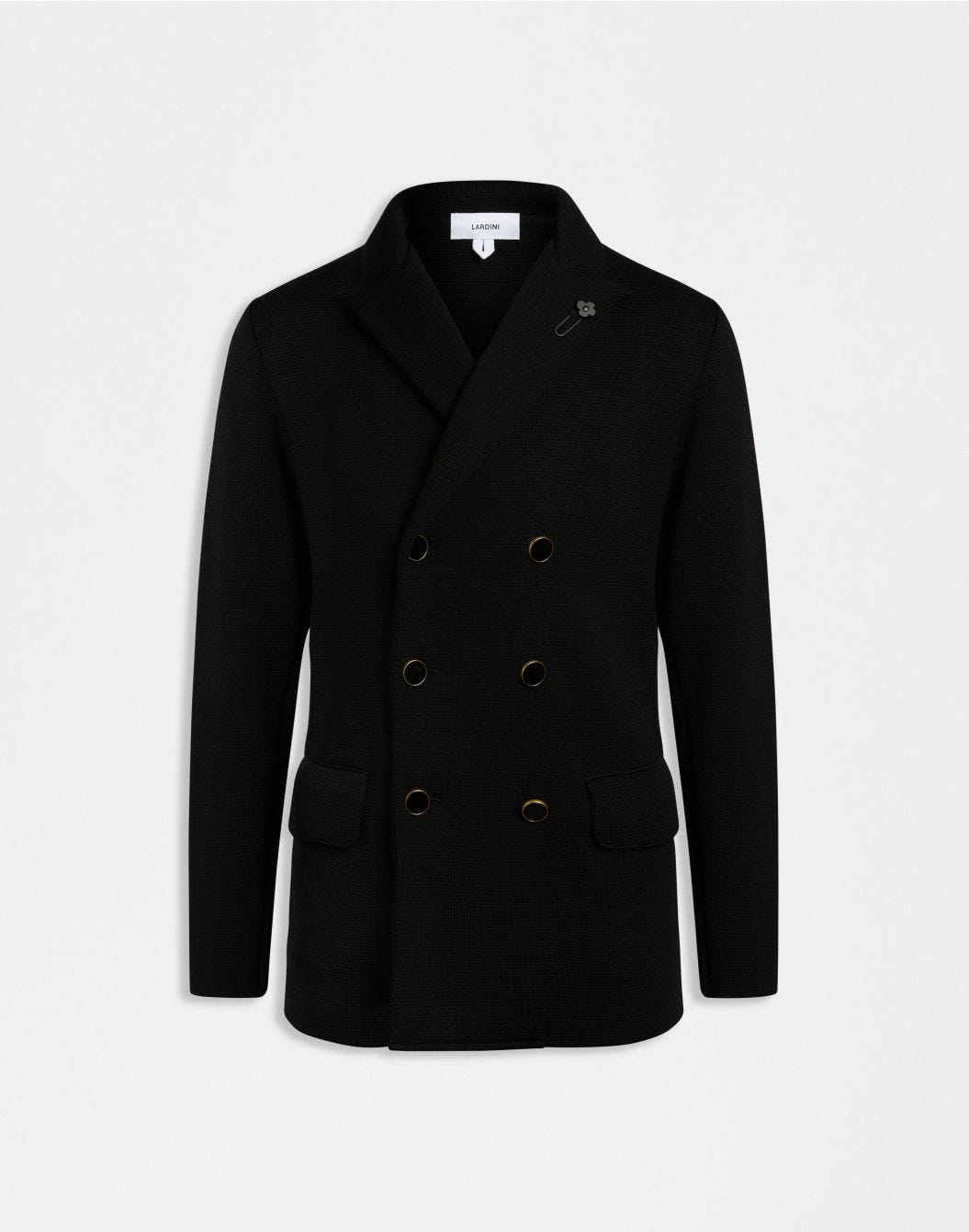 Lardini Peacoat nero doppiopetto in lana merino 100% sconto