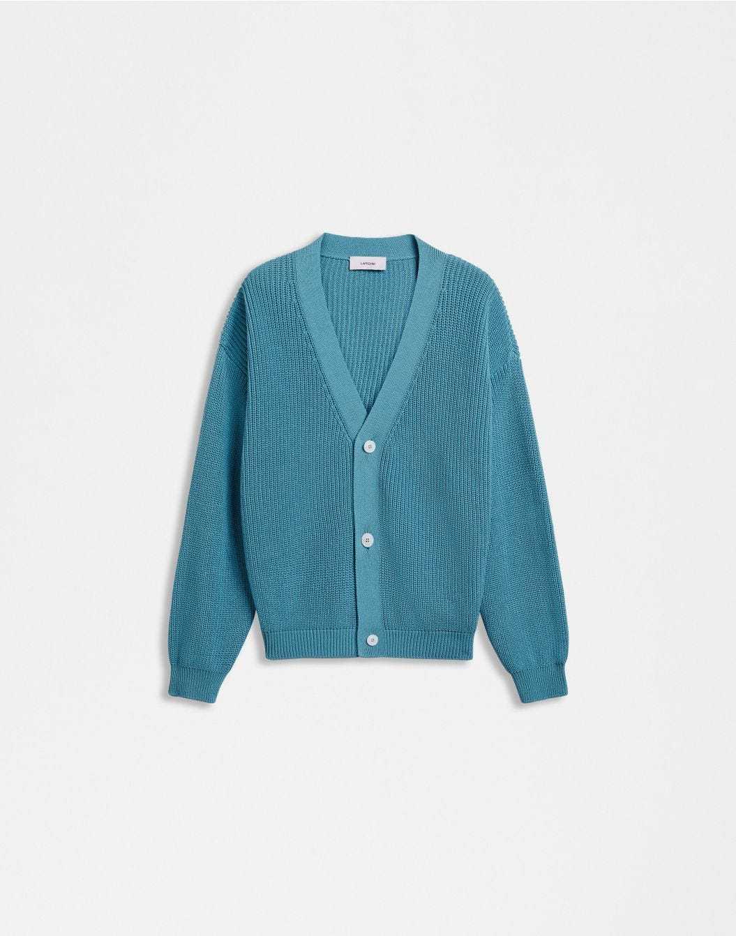 Lardini Cardigan azzurro in cotone crêpe a coste sconto