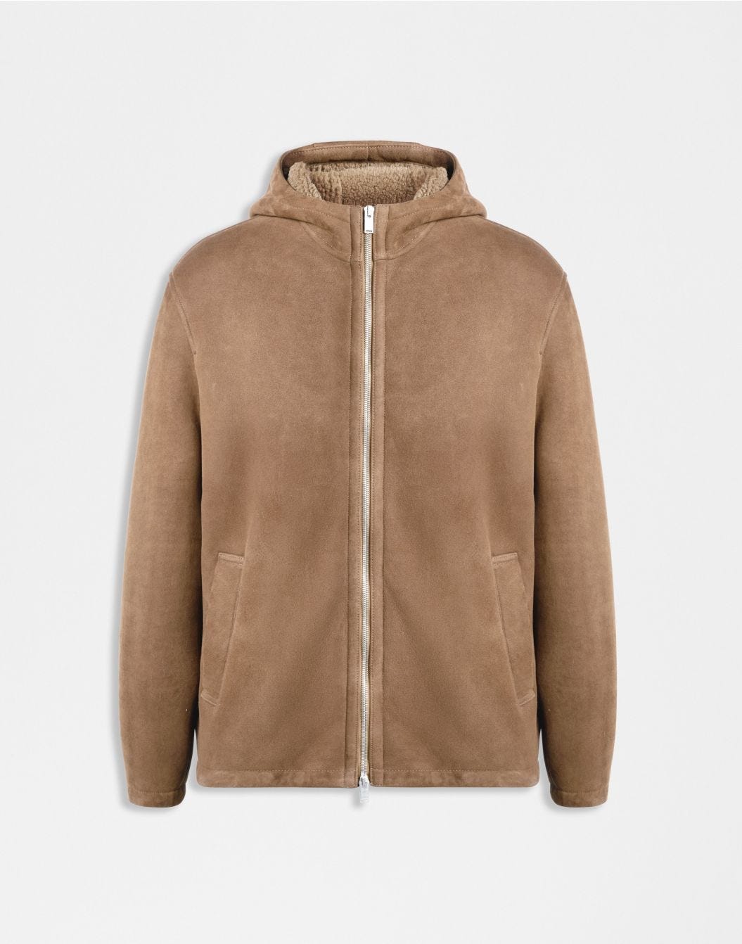 Lardini Giubbino con cappuccio in pelle di montone merino nocciola sconto